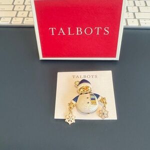 Talbots Festive Snowman Brooch with Blue and Gold Details